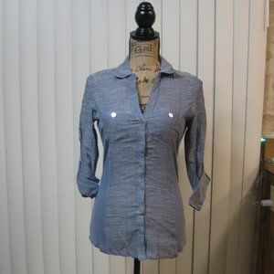 NWT Guess blue logo cotton button up shirt top XS extra small